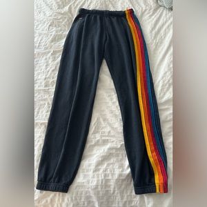 Aviator Nation Black Track Pants with Rainbow Stripes